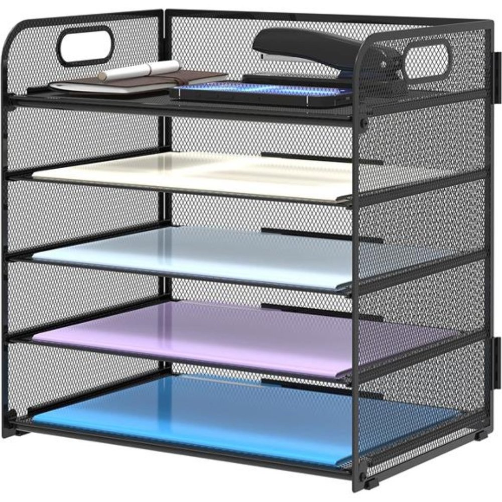 5 Tier Desk Organizer with Handle, Mesh Paper/File Organizer for Desk,Paper Tray